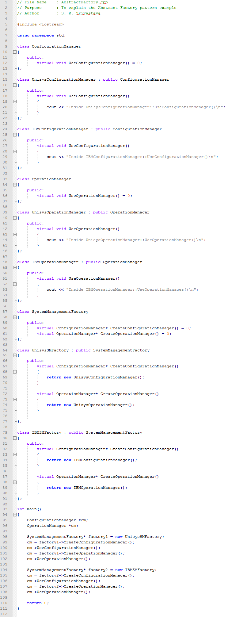 Abstract Factory design pattern In C++