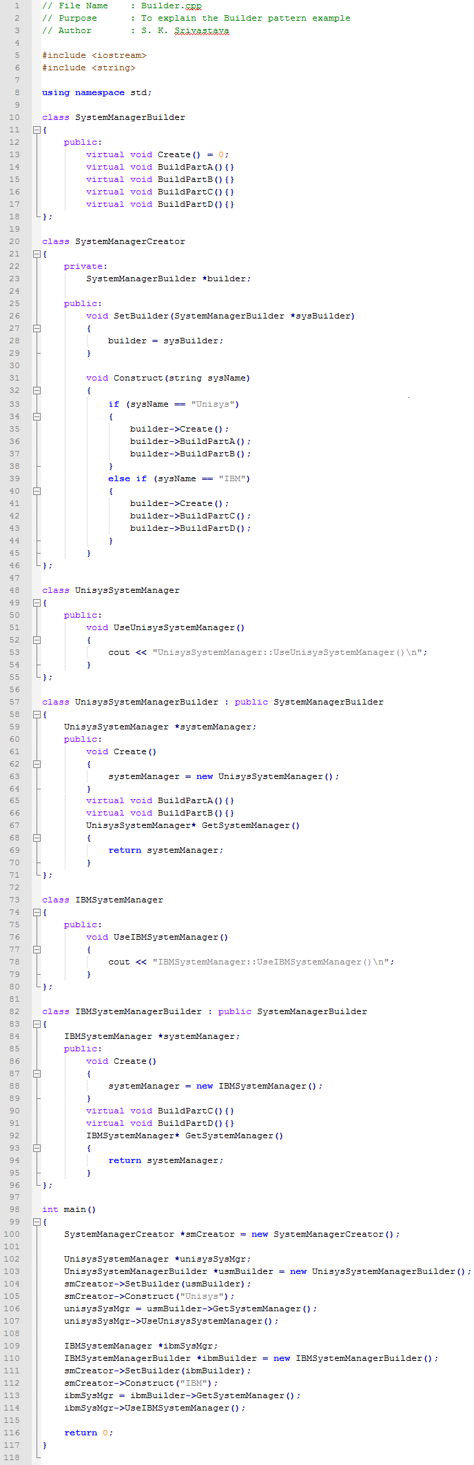 Builder design pattern In C++