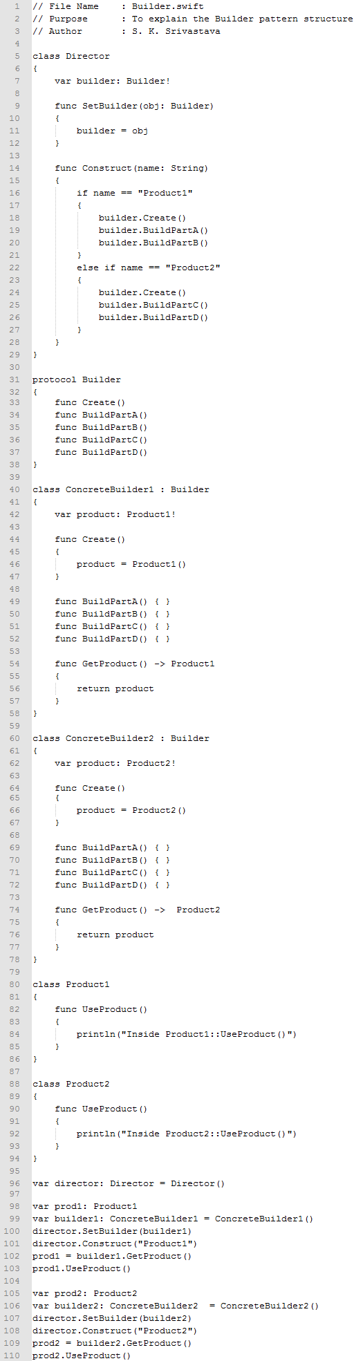 Builder design pattern In Swift