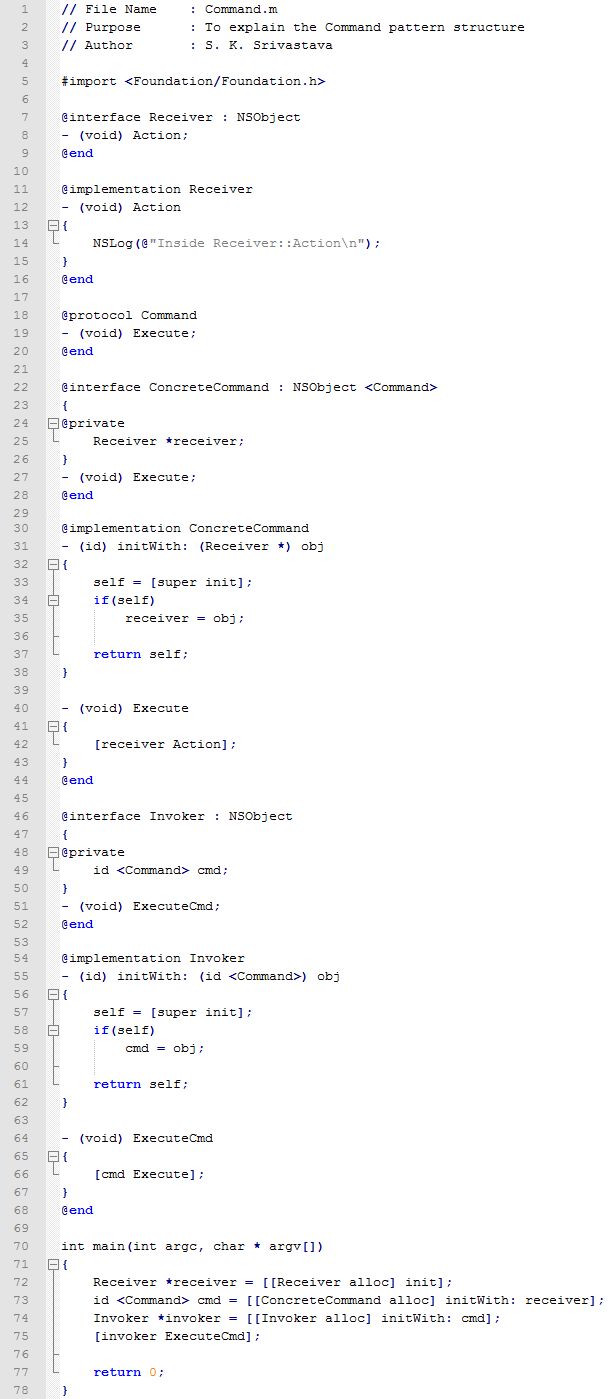 Command design pattern In Objective C