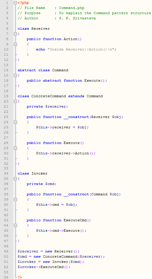 Command design pattern In PHP
