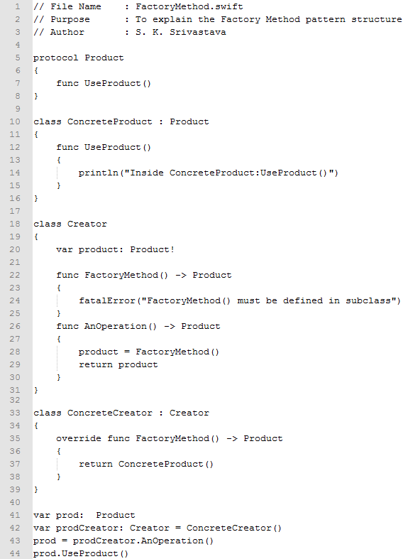 Factory Method design pattern In Swift