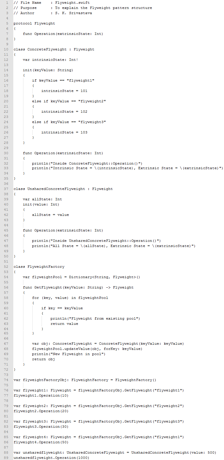 Flyweight design pattern In Swift