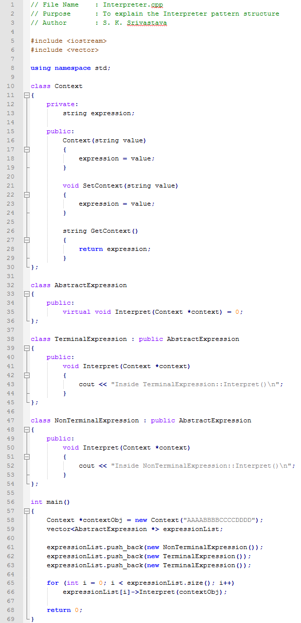 Interpreter design pattern In C++