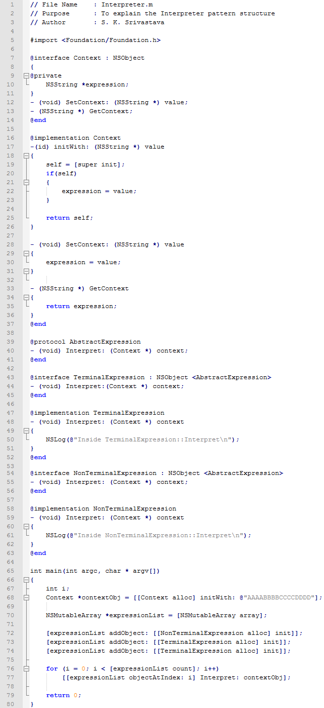 Interpreter design pattern In Objective C