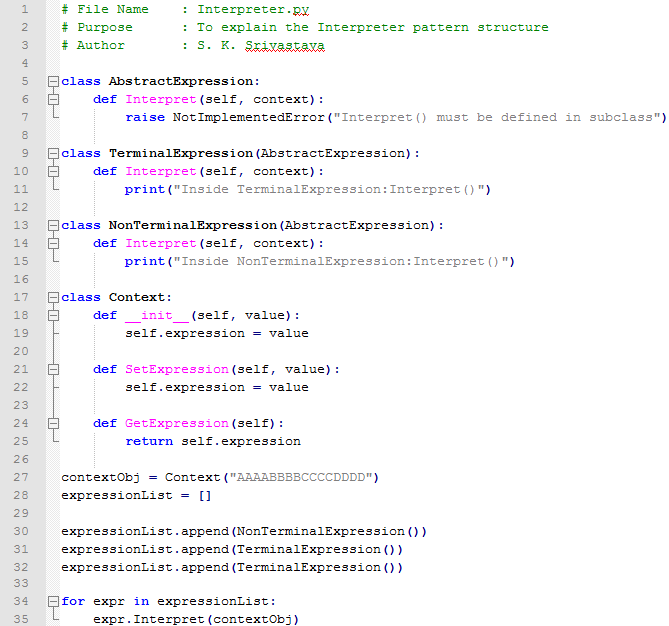 Interpreter design pattern In Python