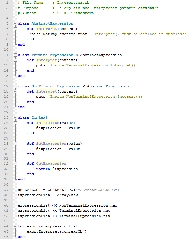 Interpreter design pattern In Ruby