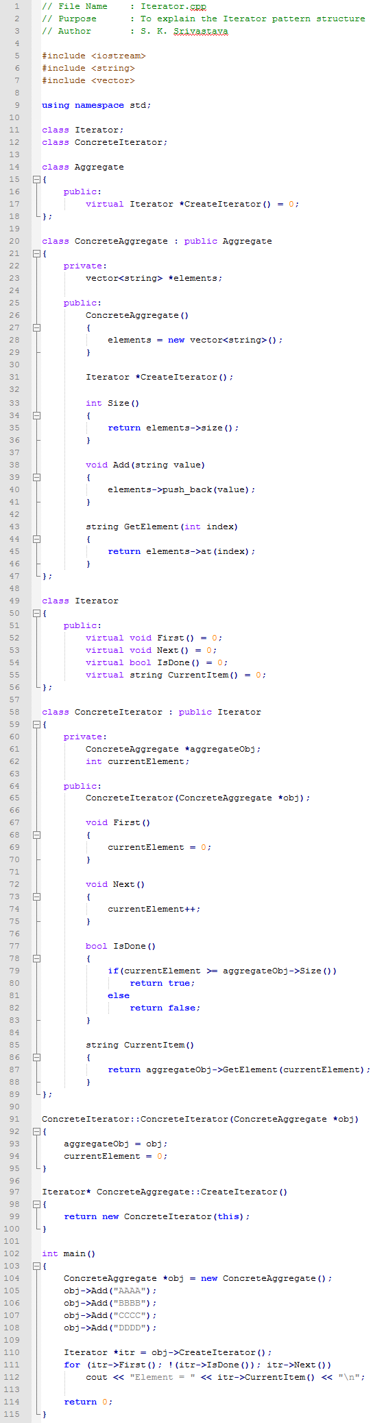 Iterator design pattern In C++
