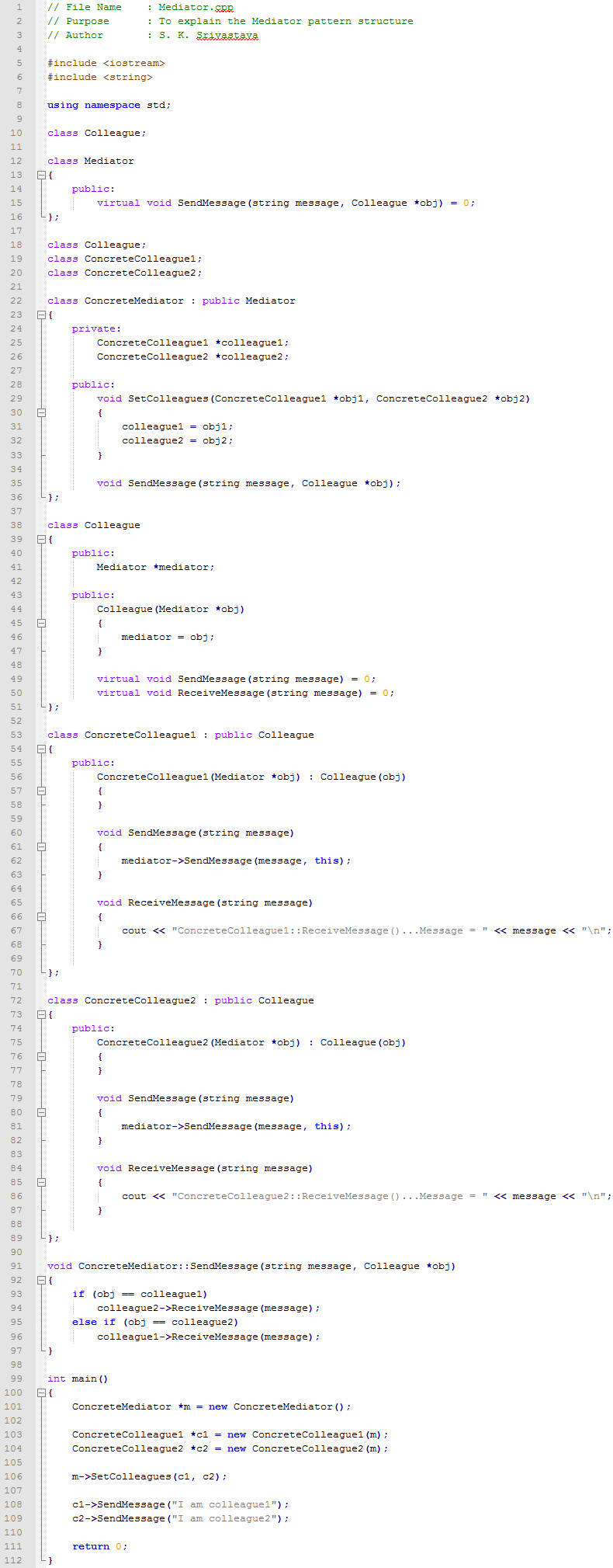 Mediator design pattern In C++