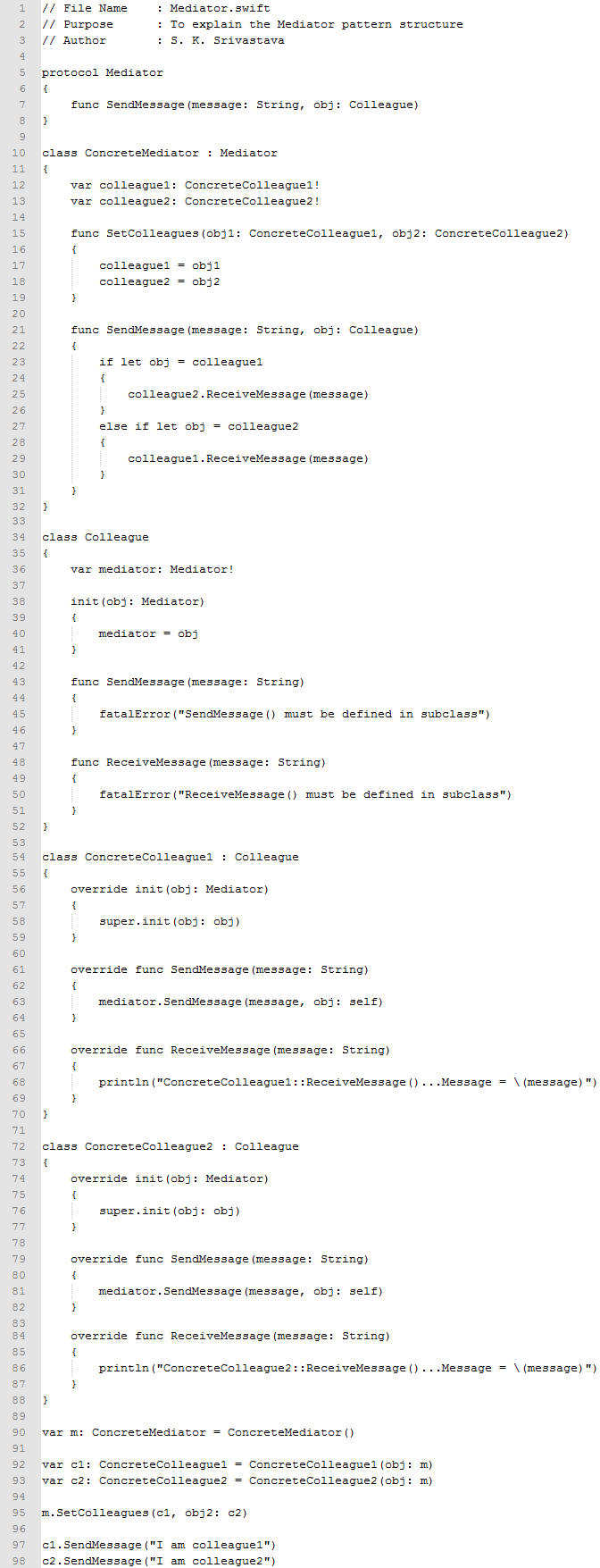 Mediator design pattern In Swift