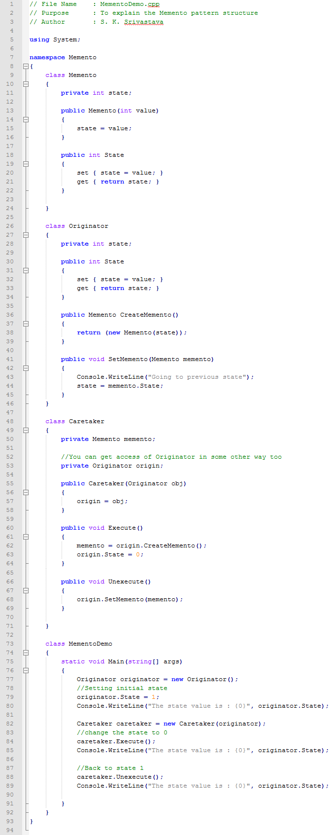 Memento design pattern In C#