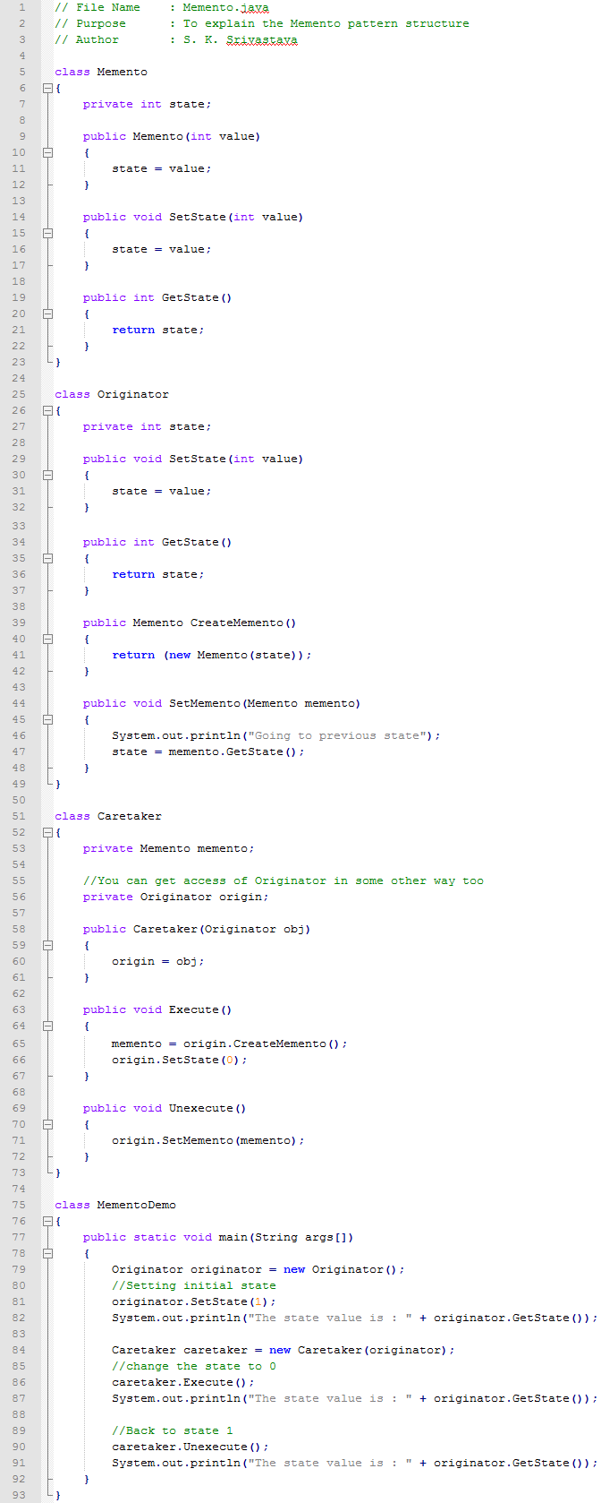 Memento design pattern In Java
