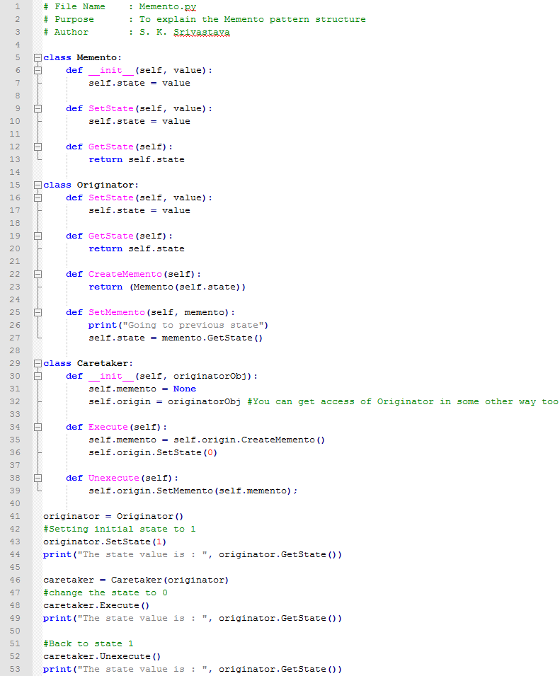 Memento design pattern In Python