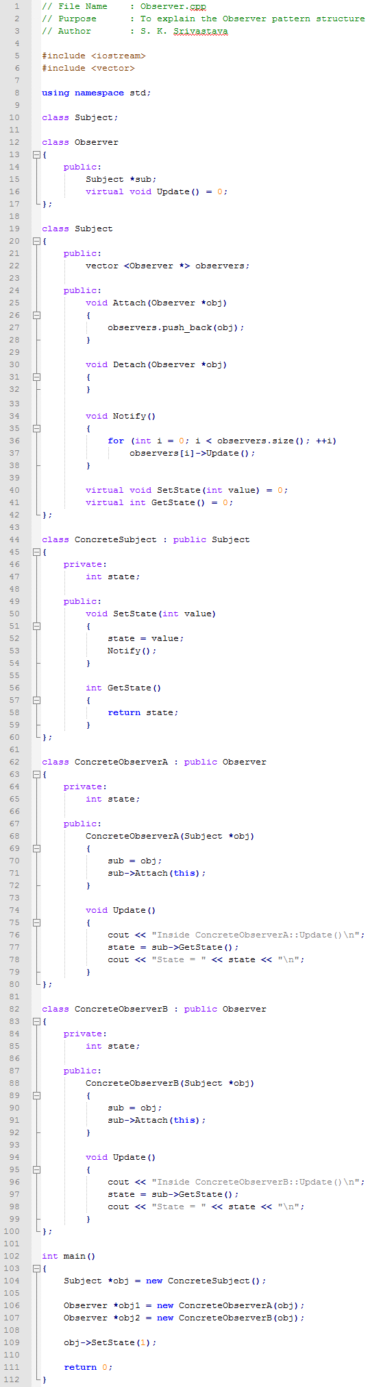 Observer design pattern In C++