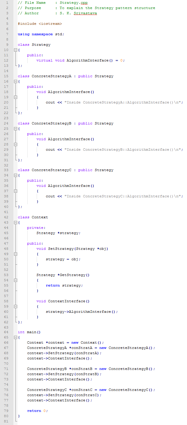 Strategy design pattern In C++