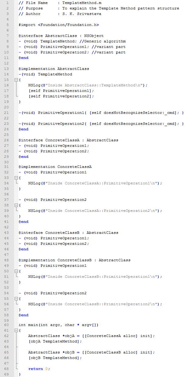 Template Method design pattern In Objective C