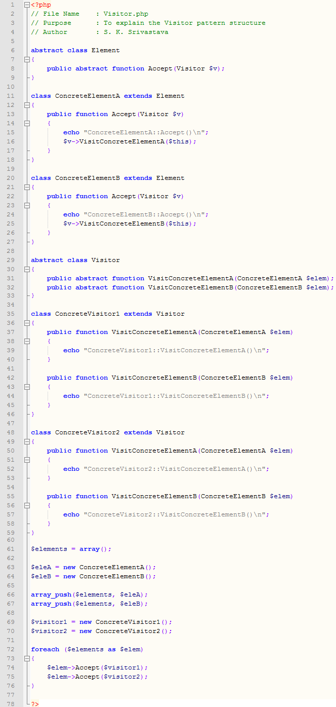 Visitor design pattern In PHP