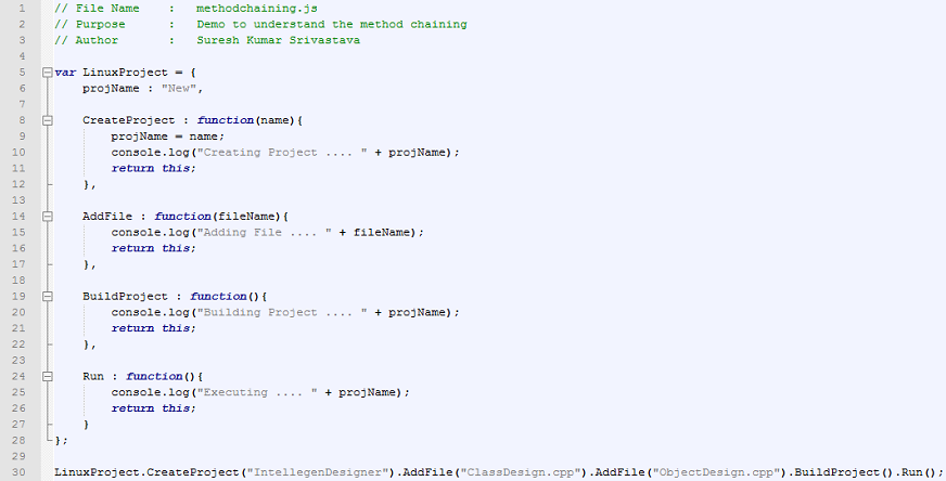 Method Chaining in JavaScript - Example Source Code