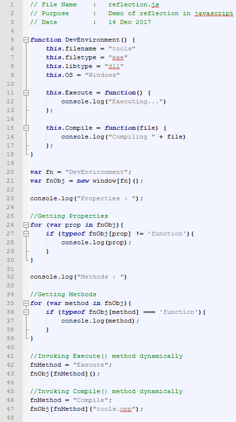 Reflection In JavaScript - Example Source Code